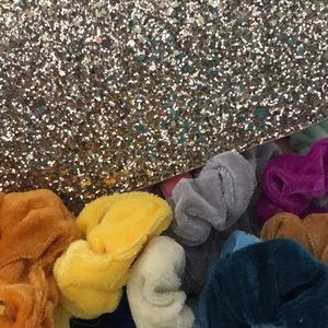 Five random color scrunchies with pouch